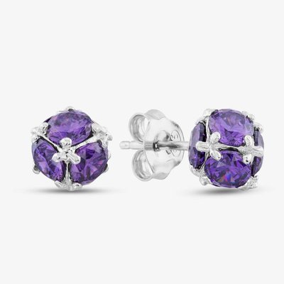 Morado Silver Purple Cubic Zirconia Ball Stud Earrings P3992E