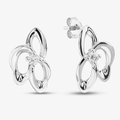 Silver Cubic Zirconia Fancy Open Oval Stud Earrings