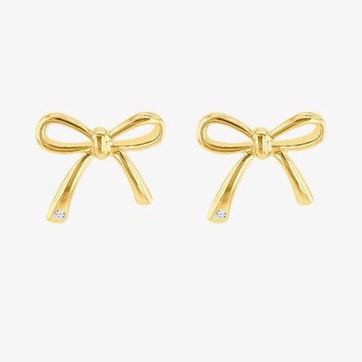 LUXE Silver Gold Plated Diamond Bow Stud Earrings