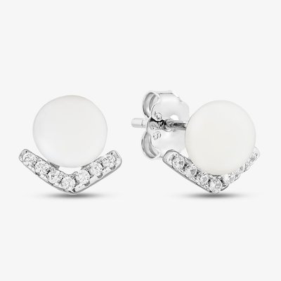 Sterling Silver Pearl Cubic Zirconia Cluster Stud Earrings