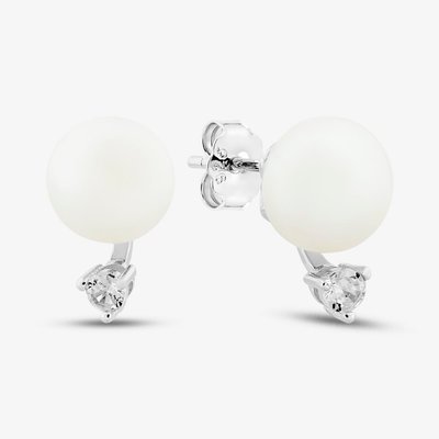 Sterling Silver Large Freshwater Pearl & Cubic Zirconia Stud Earrings EOW7077FW/W