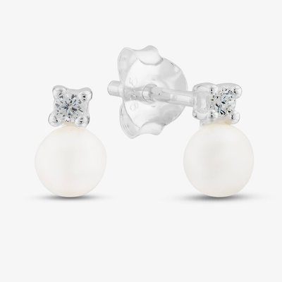Sterling Silver Fresh Water Pearl Cubic Zirconia Stud Earrings