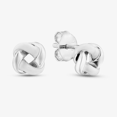 Sterling Silver Rhodium Plated White Enamel Small Knot Stud Earrings