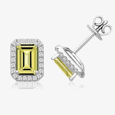 Sterling Silver Emerald Cut Yellow Cubic Zirconia Stud Earrings