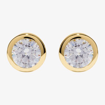 Gold Plated Round Cubic Zirconia Stud Earrings