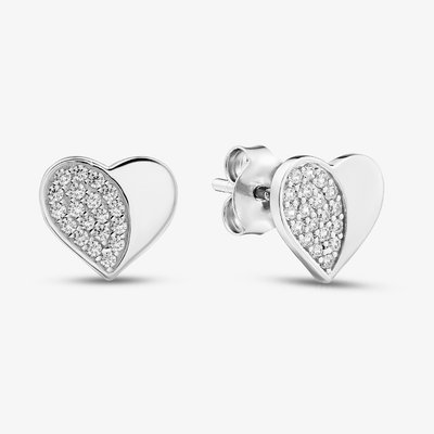 Sterling Silver Cubic Zirconia Heart Stud Earrings ME-1079