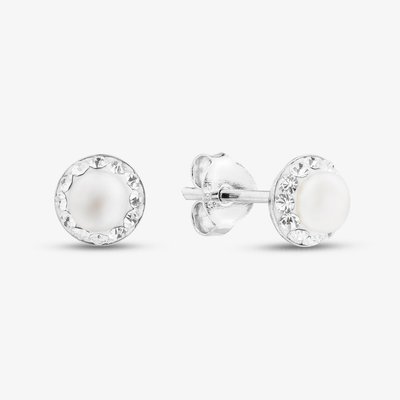 Silver Pearl & Cubic Zirconia Stud Earrings SWE6/P (BK)