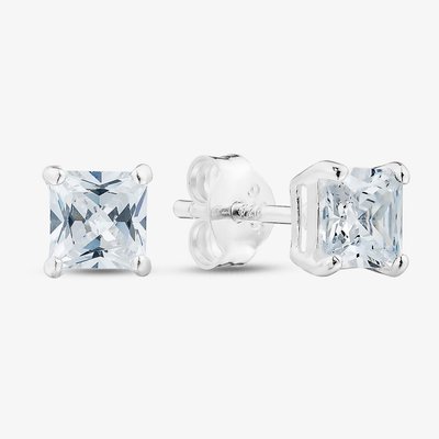 Silver 5mm Princess Cut Cubic Zirconia Stud Earrings ESQ5X5 (BK)