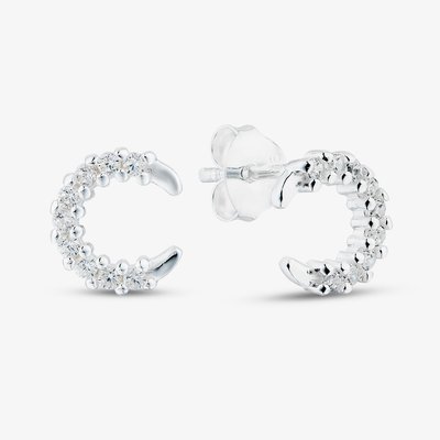 Sterling Silver Cubic Zirconia Crescent Moon Stud Earrings 041-74694/SP
