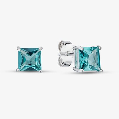Sterling Silver Square Cut Teal Cubic Zirconia Stud Earrings AE25789TMNNA75/R