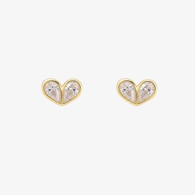 Yellow Gold Tone Plated Sterling Silver Cubic Zirconia Heart Stud Earrings E6817C