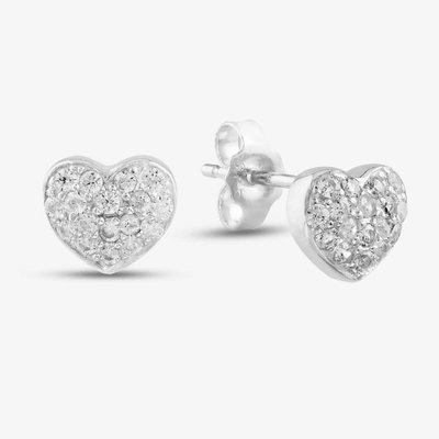 Silver Cubic Zirconia Heart Stud Earrings