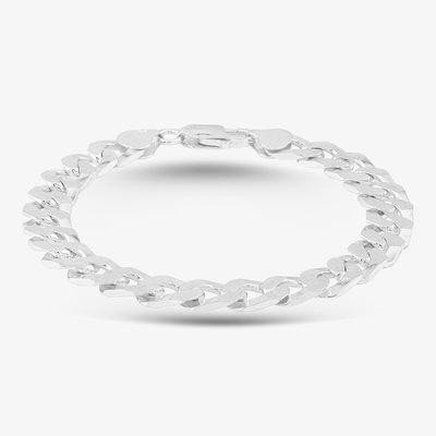 Silver 8 Inch Flat Square Curb Bracelet