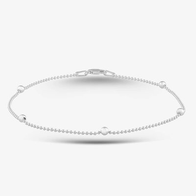 Sterling Silver 23cm Beaded Ball Chain Anklet