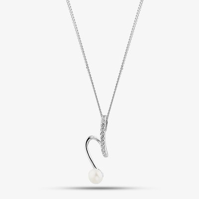 Sterling Silver Cubic Zirconia Pearl Twist Pendant Necklace
