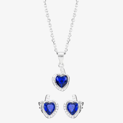 Silver Blue Cubic Zirconia Wrapped Heart Pendant and Earring Set E614598+E614598-P