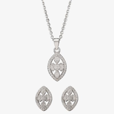 Silver Pave Open Marquise Pendant and Earring Set E614905+P614075