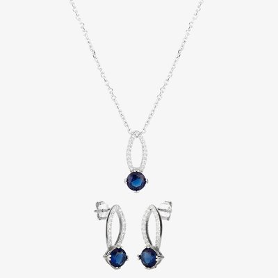 Silver Blue Cubic Zirconia Open Pendant and Earring Set