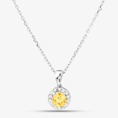 Starbright Sterling Silver Yellow Cubic Zirconia Halo Cluster Pendant Necklace P8210 Yellow