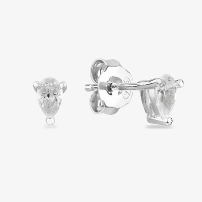 Starbright Silver 3x5mm Pear-Cut Cubic Zirconia Stud Earrings E3127(3X5M) 3A