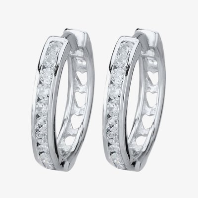 Starbright Silver Large Cubic Zirconia Cut-Out Heart Huggie Earrings E3042(2M) 3A