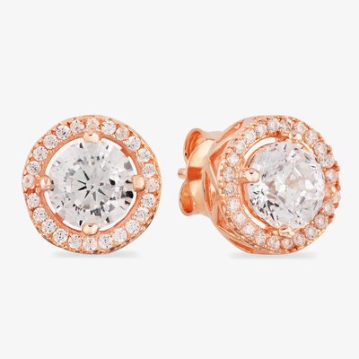 Starbright Rose Round Cubic Zirconia Halo Stud Earrings THB-02E (3A) RGP