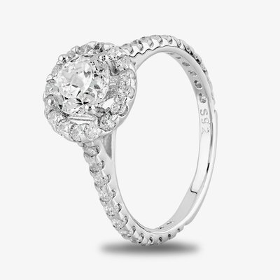 Starbright Silver Round Cubic Zirconia Halo Shouldered Ring R3578 3A (57)