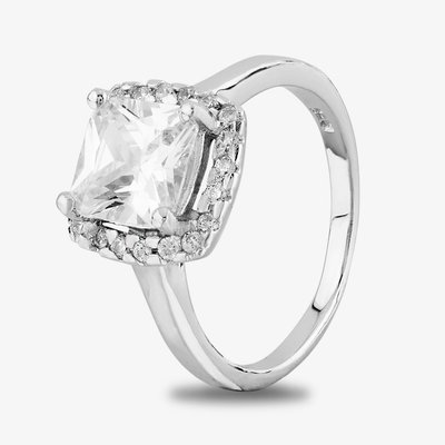Starbright Silver Square-cut Cubic Zirconia Halo Ring R7048 3A (54)