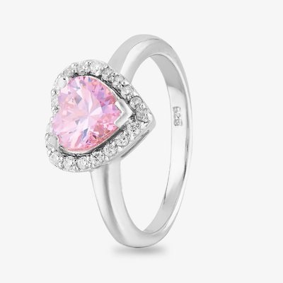 Starbright Sterling Silver Heart Shaped Cubic Zirconia Halo Ring THB-03R
