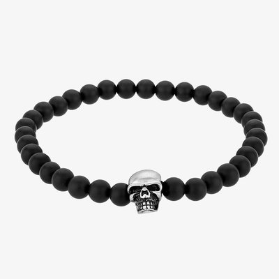 Bourne and Wilde Mens Black Agate Skull Bead Bracelet OSB-1610SBK