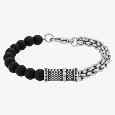Bourne and Wilde Mens Black Bead and Chain Bracelet