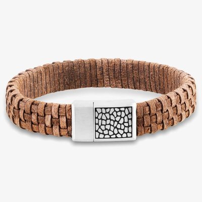 Bourne and Wilde Mens Brown Woven Leather Bracelet