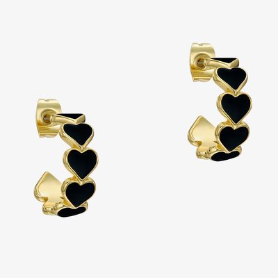 Ted Baker HANNAH Gold Tone Plated Black Enamel Heart Hoop Earrings TBJ4207-02-05