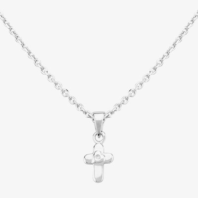 Fleur Kids Sterling Silver Cubic Zirconia Cross Pendant Necklace