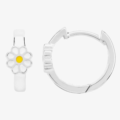 Fleur Kids Sterling Silver White Flower Hoop Earrings