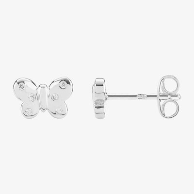 Fleur Kids Sterling Silver Cubic Zirconia Butterfly Stud Earrings