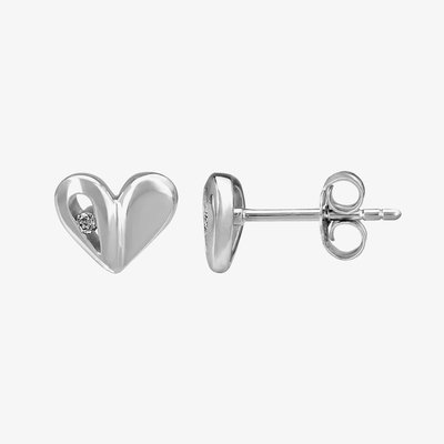 Petite Diamonds Silver Folded Heart Stud Earrings