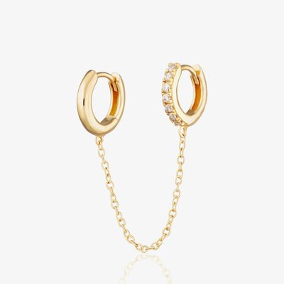Scream Pretty 18ct Gold Plated Cubic Zircona Chain Linked Single Huggie Hoop Earrings