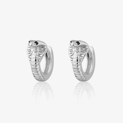 Scream Pretty Silver Rodium Black Onyx Cobra Huggie Hoop Earrings