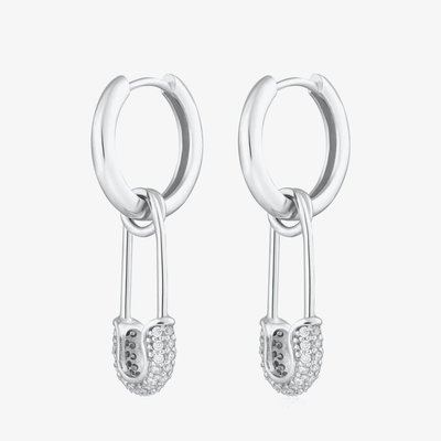 Scream Pretty Hannah Martin Silver Cubic Zirconia Saftey Pin Hoop Earrings