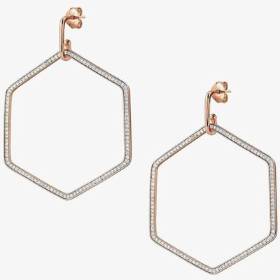 Emozioni Sterling Silver Cubic Zirconia Big Hexagon Earrings