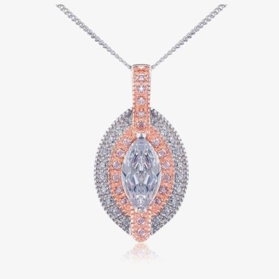 V Jewellery Silver Rose Gold Plated Rose Marquise Cubic Zirconia Pendant