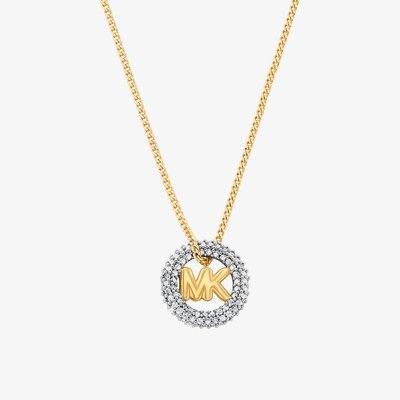 Michael Kors Gold Tone Cubic Zirconia Logo Necklace
