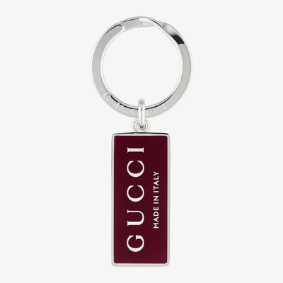 Gucci Trademark Sterling Silver Red Enamel Keyring