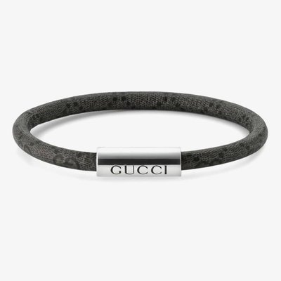 Gucci Trademark Silver & Black Leather Bracelet