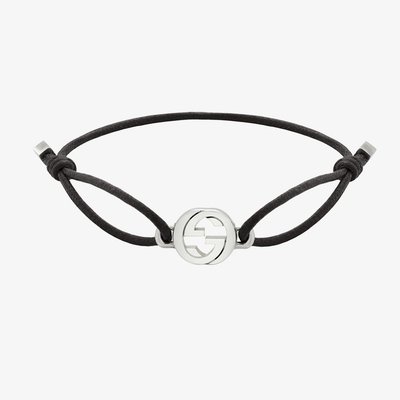 Gucci Interlocking Silver Black Cord Bracelet YBAA002MN00100U