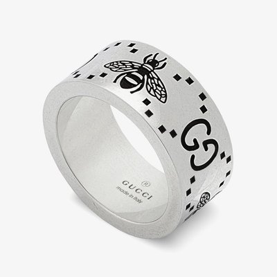 Gucci Signature Silver GG & Bee 9mm Band Ring
