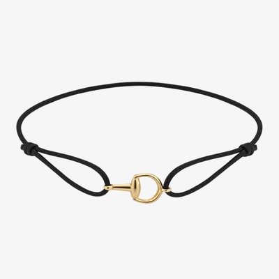 Gucci Horsebit 18ct Yellow Gold Black Cord Charm Bracelet YBA87490200100U