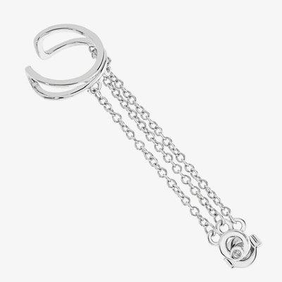 Lucy Quartermaine Silver Art Deco Single Ear Cuff And Stud With Chain