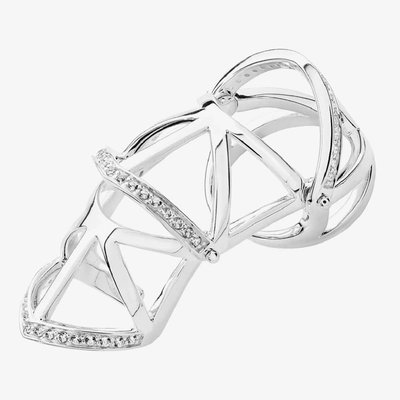 Lucy Quartermaine Silver Art Deco White Topaz Armour Ring ADR4 N